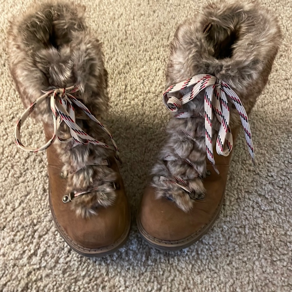 Target chestnut brown fur boots, size 8